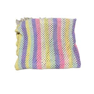Multicolor Striped Fringe Knitted Blanket Size 80” x 83”